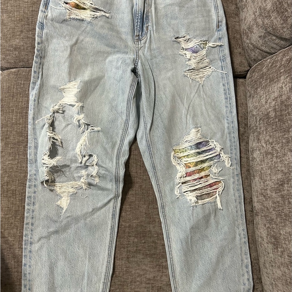 American Eagle Outfitters Light Blue Jeans with Colorful Accents